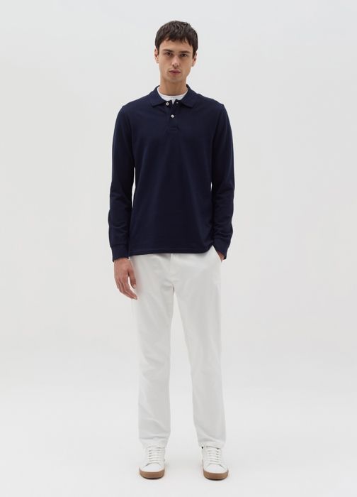 Polo en coton à manches longues - Night Blue