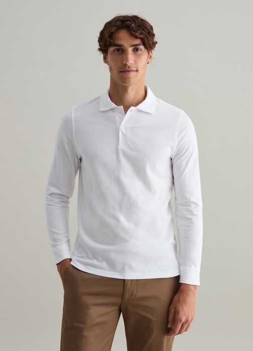 Polo contemporain à manches longues en coton biologique - Optical White