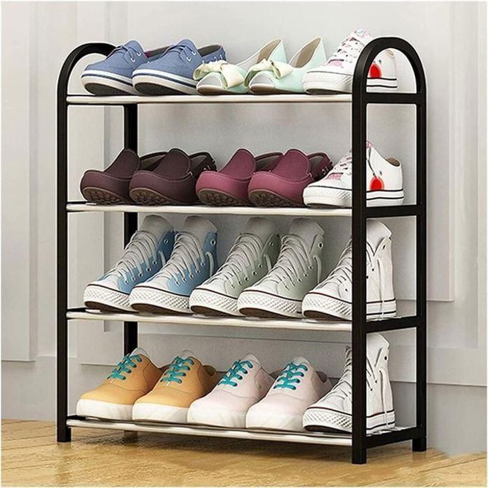 Organisateur de Chaussures sur Pied : 4 Niveaux, Noir/Argent
