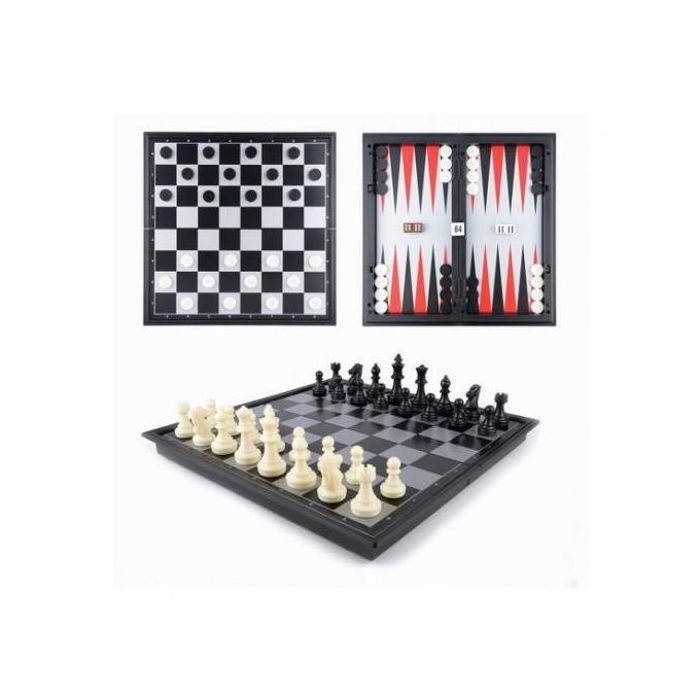 Jeu 3 en 1 Backgammon/Dames/Échecs - Échiquier de Voyage Pliable pour Enfants