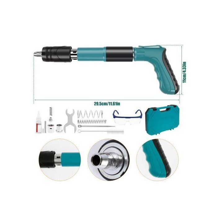 Pistolet à Clous Portable - Acier - Avec 100 Clous - Pour Mur en Ciment - Vert
