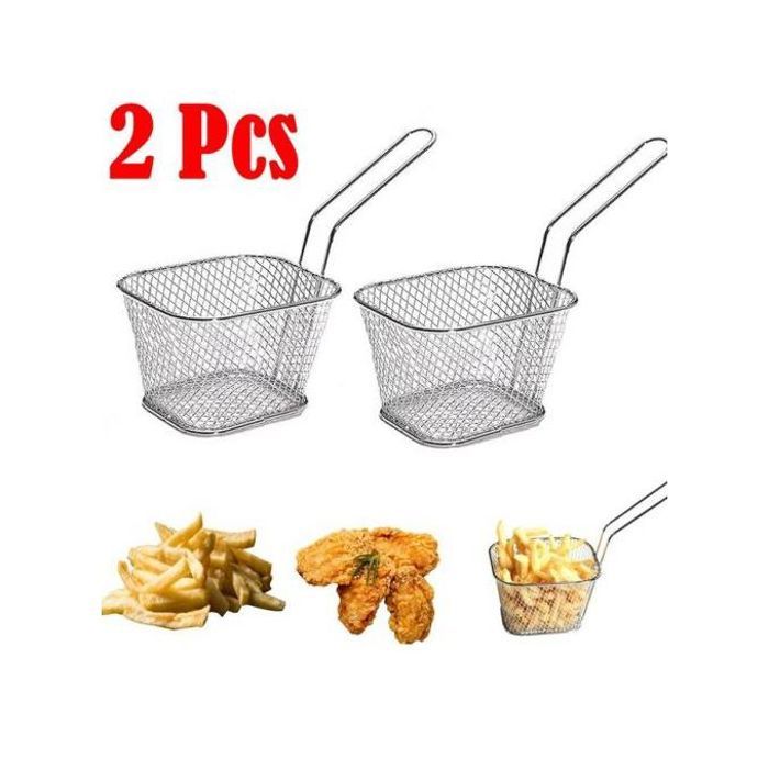 Lot de 2 Paniers à Frire - Acier Inoxydable - Mini Panier pour Frites - Maille - Poignée Métallique