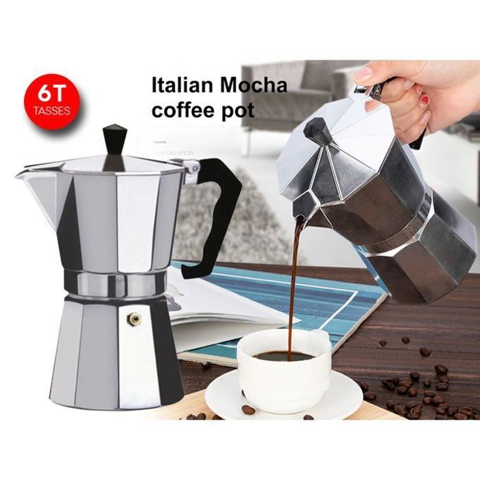 Cafetière Italienne 6 Tasses - Inox - Argentée - Fabriquée en Turquie