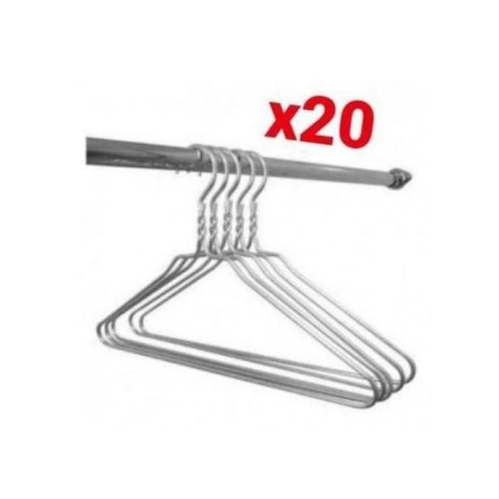 Pack 20 Cintres Métal Robustes avec Chrome - Argent