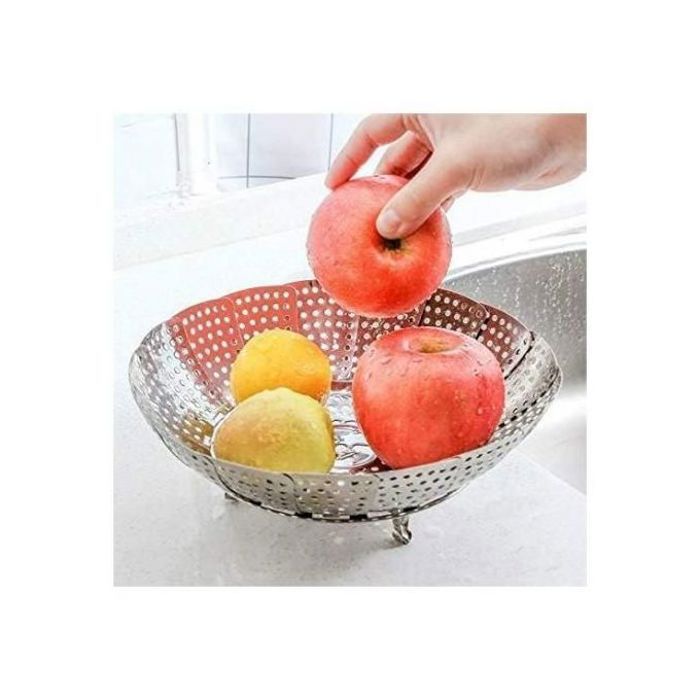 Panier à Vapeur Pliable en INOX - Pour Poêles, Autocuiseurs, Cocottes - Pour Légumes - Argent