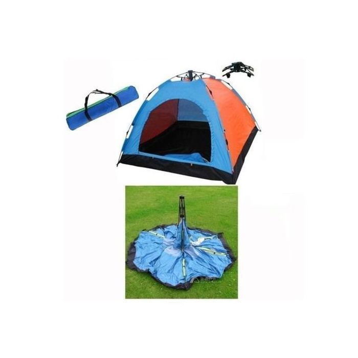 Tente Camping Automatique - 4 Places - 200 x 200 x 145 cm - Polyester Imperméable - Moustiquaire