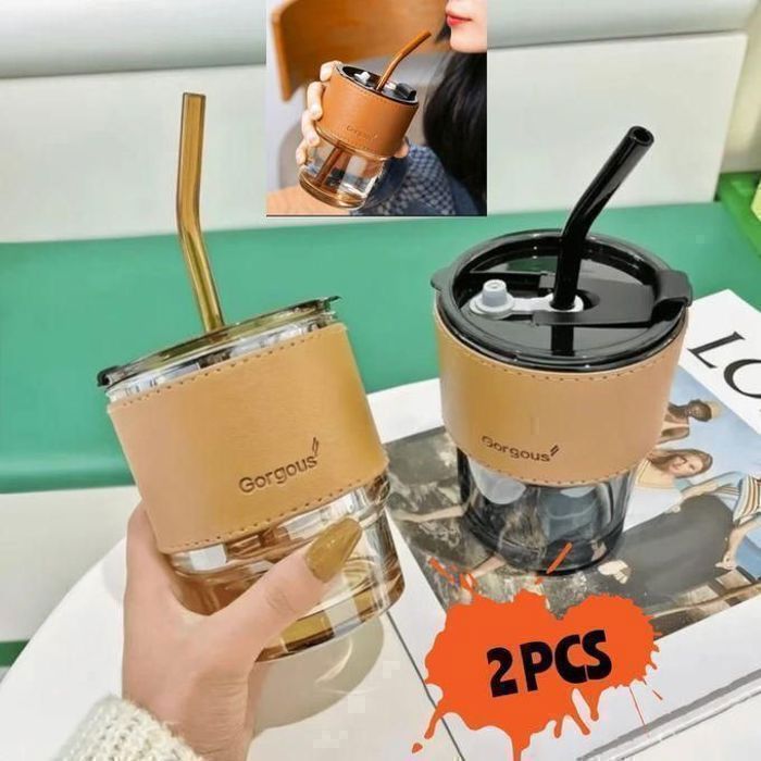 Pack de 2 Tasses à Café en Verre Antichoc - Avec Couvercle, Durable et Pratique