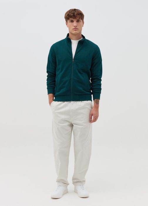 Sweat entièrement zippé en French Terry avec col montant - Dark Emerald