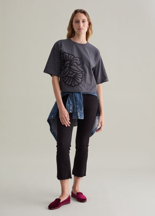 T-shirt oversize avec broderie florale - Concrete Grey