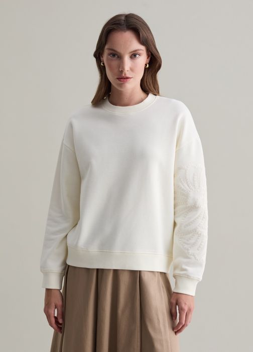 Sweat avec broderie florale - Cream White