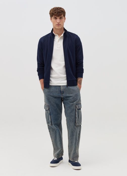 Sweat entièrement zippé en French Terry avec col montant - Night Blue