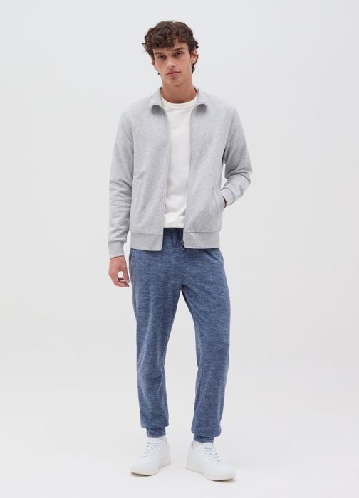 Sweat entièrement zippé en French Terry avec col montant - Grey Marl