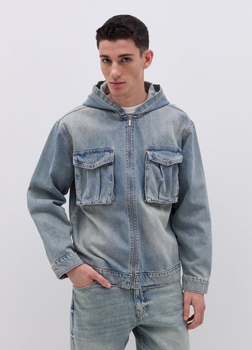 Veste courte en jean - B ANGEL - Light Wash - 100% coton recyclé - Capuche - Deux poches