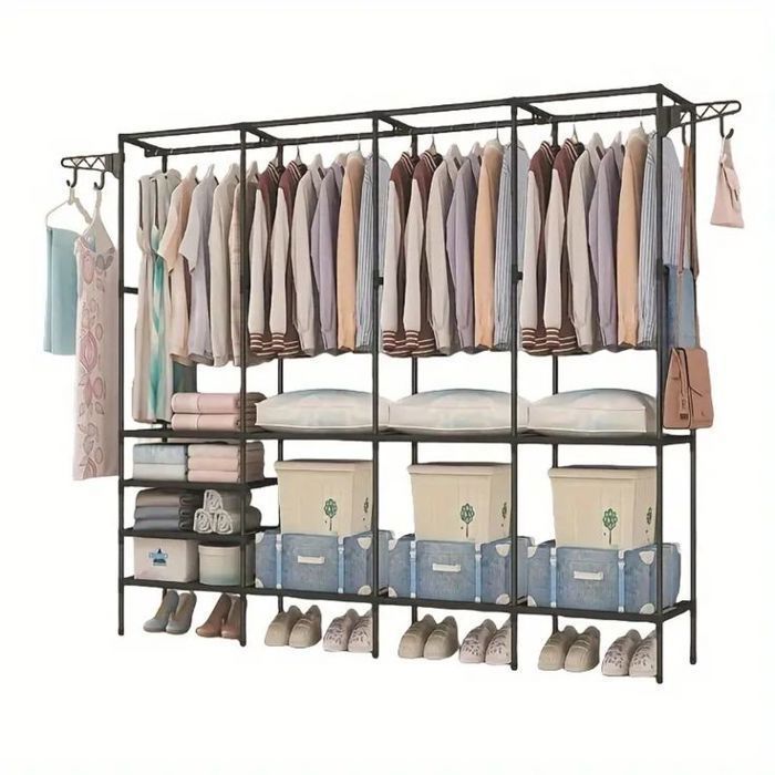 Organisateur Tout-en-Un Autoportant – Porte-Manteau Polyvalent avec Étagères à Chaussures et Rangement, Grande Capacité
