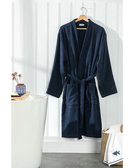Peignoir en Coton L-XL Coloris Bleu Marine