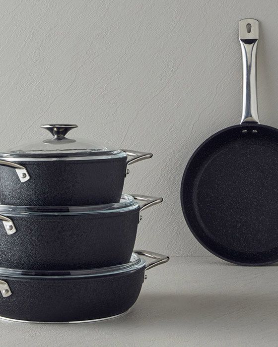 Set de Casseroles - Charm - Aluminium - Noir - 7 pièces - Anti-adhésif