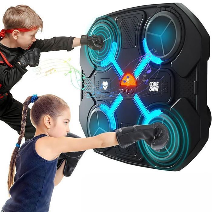 Machine de Boxe pour Enfants avec LED et Musique Bluetooth – Cible de Boxe Interactive Murale avec Gants Inclus