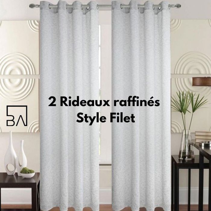 Rideaux Voilage Style Lin Gris Clair 140/260 - BAYT AVENUE (x2)