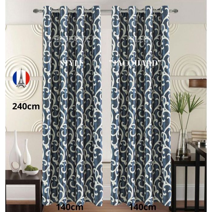 Rideaux Jacquard Bleu - 2 Panneaux 140x240cm - Classiques & Élégants