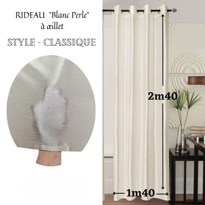 Rideau Contemporain Blanc Perle Classique - 1 Panneau - 140x240cm