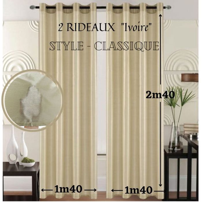Rideaux Contemporains Ivoire - Classique - 140x240 cm - 2 Panneaux