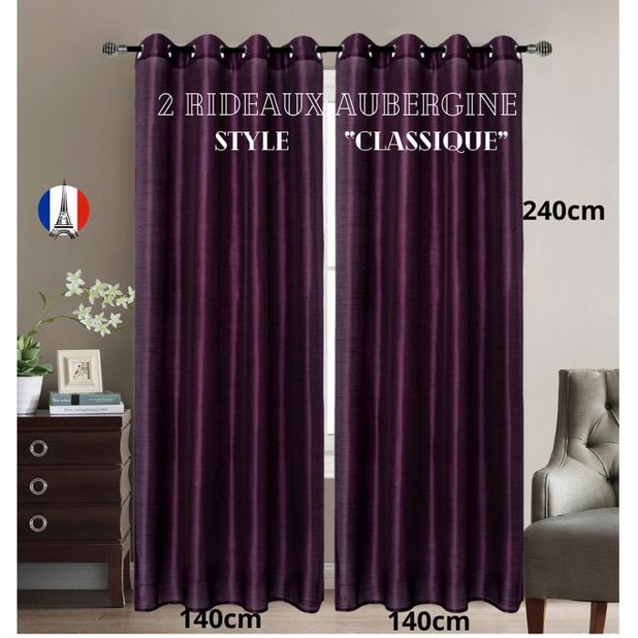 Rideaux Contemporains Aubergine - 2 Panneaux 140x240cm - Classiques & Élégants