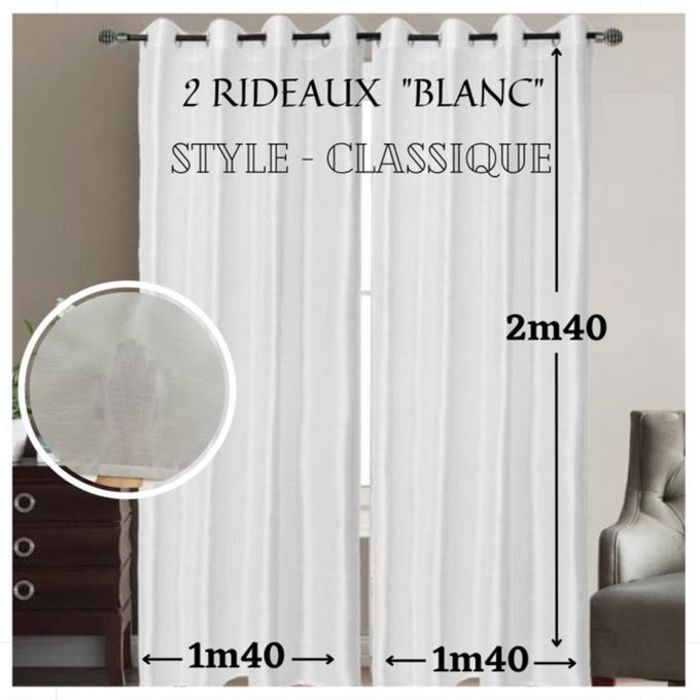 Rideaux Contemporains Blanc - Classique - 140x240 cm - 2 Panneaux