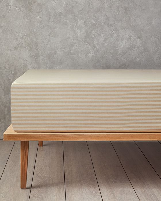 Drap-Housse - Classy Stripe - Beige - 100 x 200 cm - Tissu Naturel - Rayures Élégantes