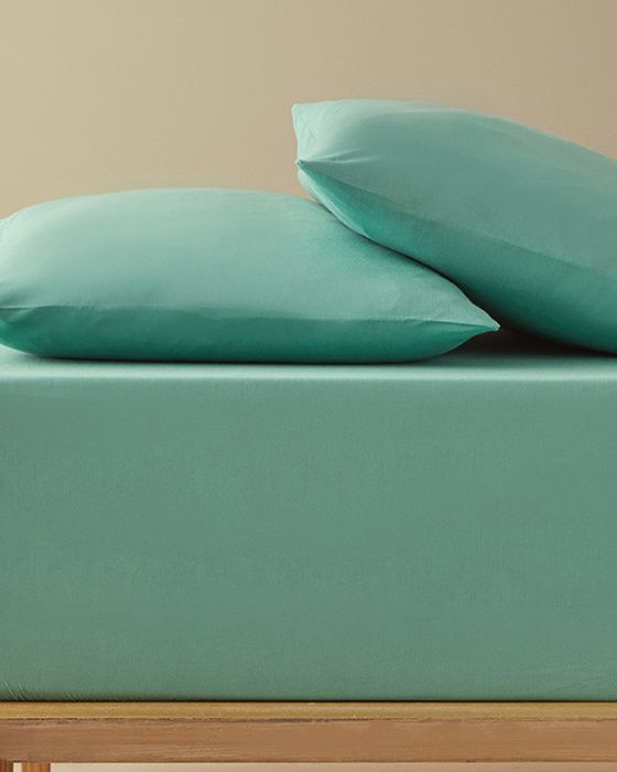 Ensemble Drap-Housse - Plain - Vert - 160x200 cm - Coton - 2 personnes
