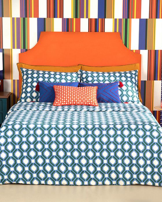 Parure De Lit Delilah en Coton, Pour une personne, Coloris Bleu - Vert, Dimensions: 160 x 220 cm