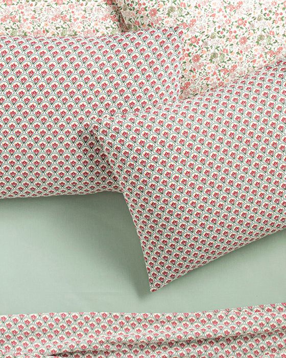 Ensemble de 2 Taies d'Oreiller Sweet Tulips, Repassage facile, Coloris Rose foncé, Dimensions: 50 x 70 cm