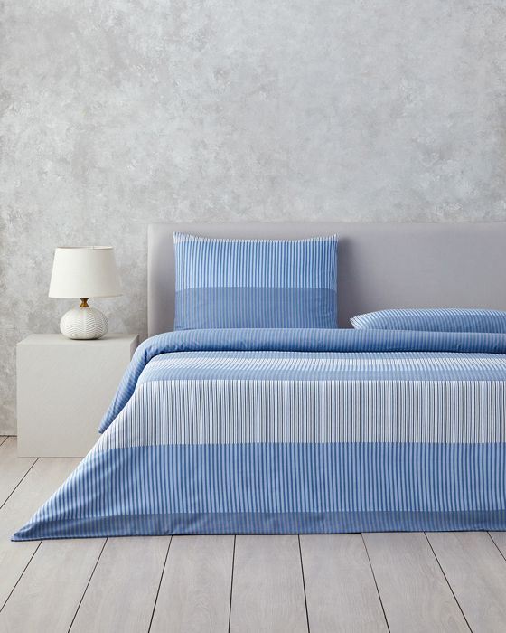 Parure De Lit Modern Strip Repassage facile, Pour deux personnes, Coloris Bleu, Dimensions: 200 x 220 cm