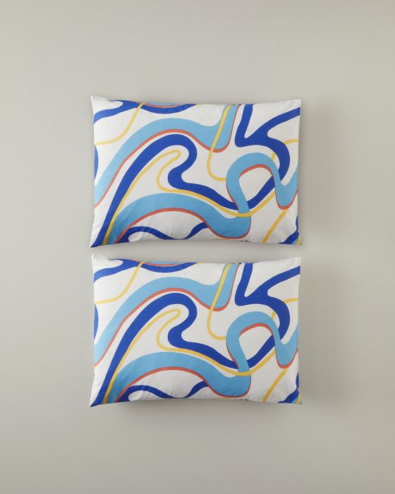 Taies d'oreiller - Coton - Bleu marine - Orange - 50 x 70 cm - Ensemble de 2