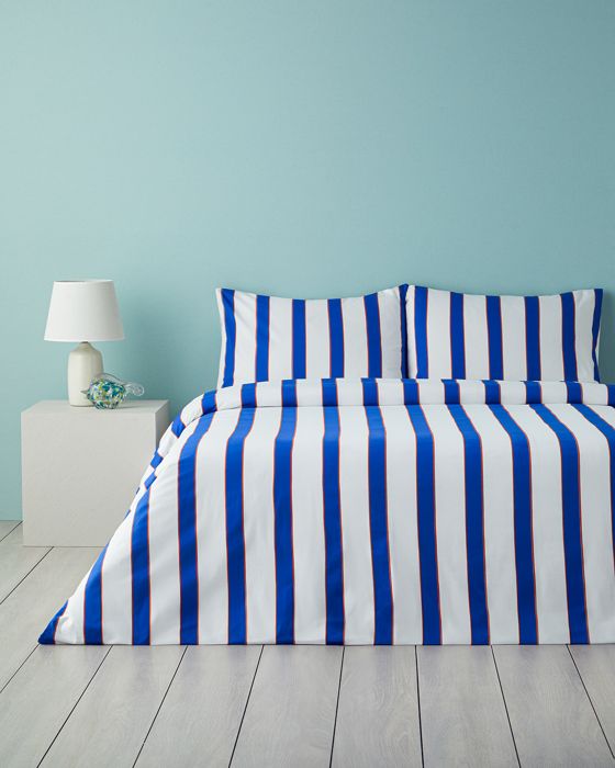Parure De Lit - Marine Stripe - Coton - King Size - Bleu Marine - Orange - 240x220 cm