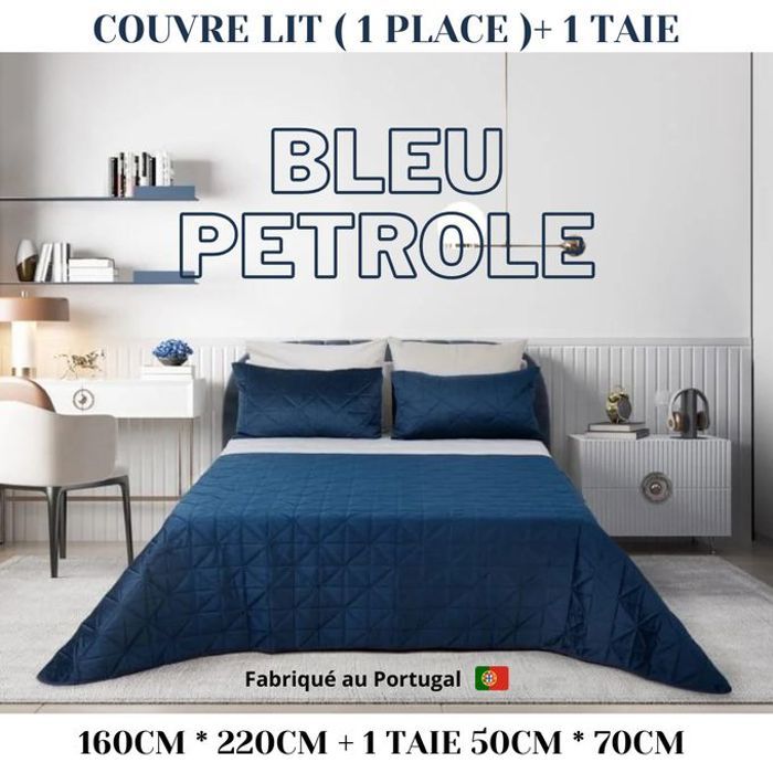 Couvre-lit Chic Porto - Bleu Pétrole - 160x220cm - 1 Taie d'Oreiller