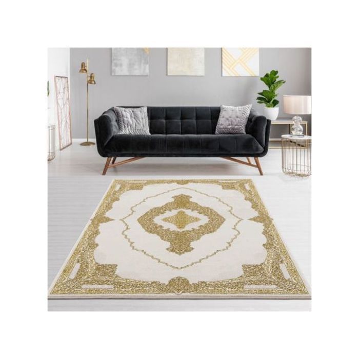 Tapis Design Rosace Beige Doré 120cm x 170cm - VENEZIA