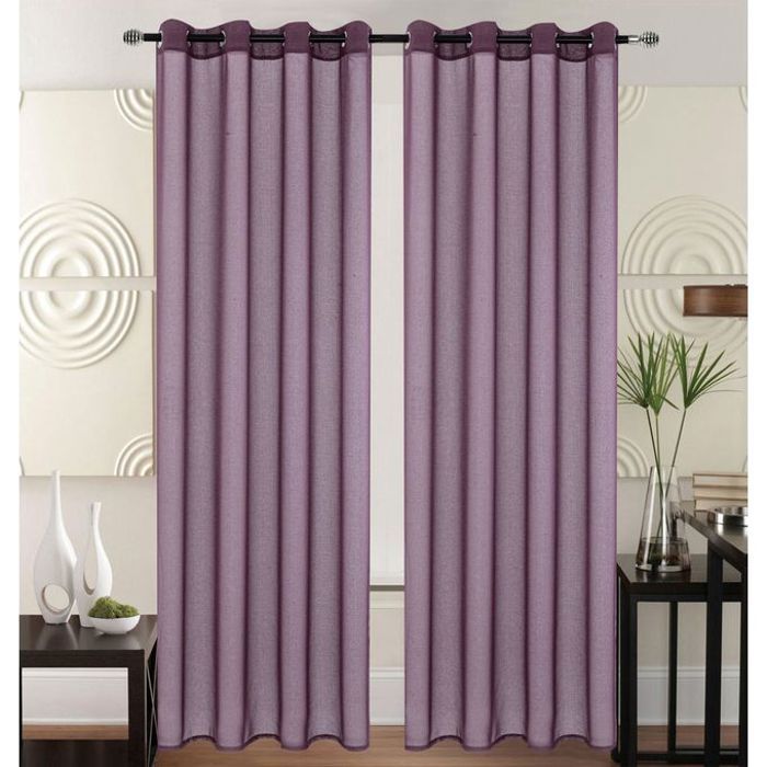 Rideau Voilage Classique Aubergine - 140x240cm - Effet Lin