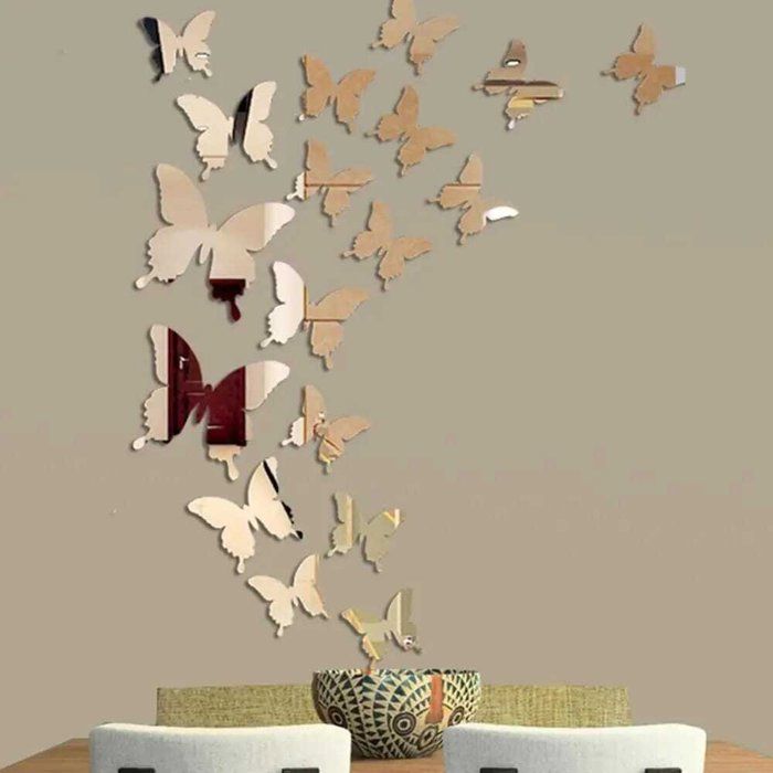 Stickers Muraux - Décoration Murale - Papillon 3D - 12 Pièces - Noir - Jaune