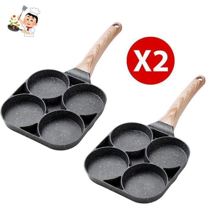 Lot de 2 Poêles à Pancake 4 Trous avec Revêtement Antiadhésif – Parfaites pour Œufs et Petits-Déjeuners Gourmands