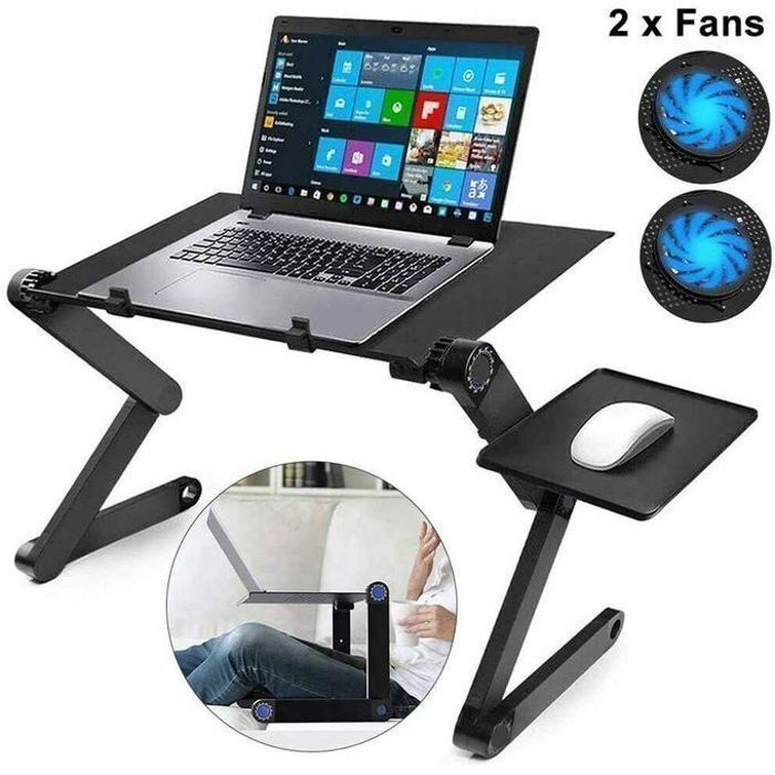 Table,Support  PC Portable réglable et pliable, 2 Ventilateur de refroidissement avec Support Souris