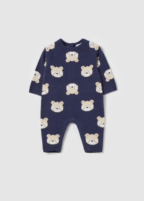 Combinaison en coton bio avec oursons en jacquard