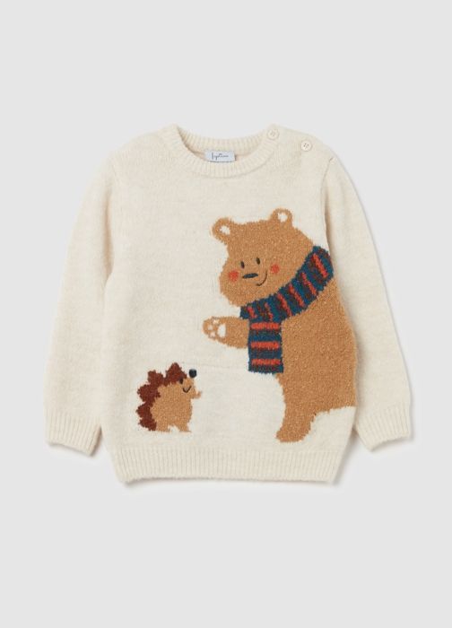Pull avec motif jacquard hérisson et ours