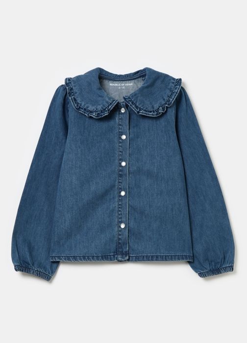 Blouse en jean avec boutons et col en perles