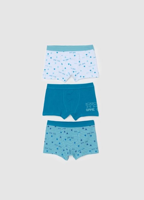 Boxers en coton biologique - OVS KIDS - Lot de 3 - Imprimé Game Over - Élastique - Stretch