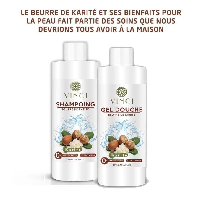Pack BEURRE DE KARITÉ - Shampooing 500ml + Gel douche 500ml - Hydrate, Répare et protège