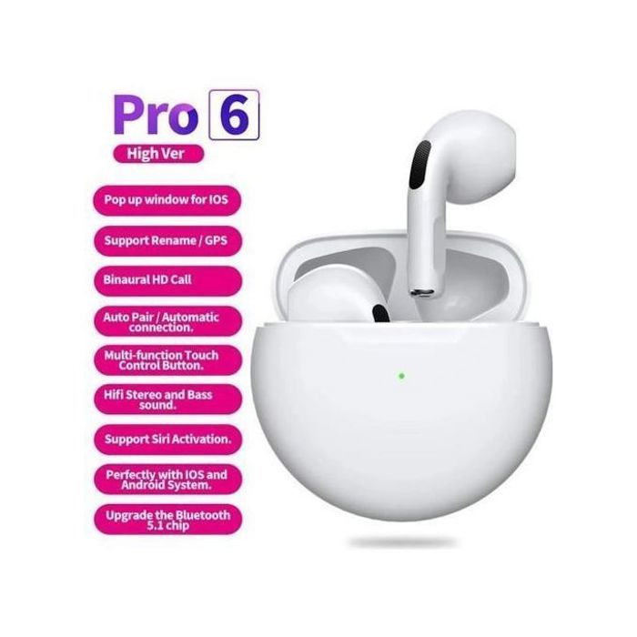 Écouteurs Bluetooth TWS Pro 6: Suppression Active du Bruit, Son Hi-Fi 8D, Bluetooth 5.0