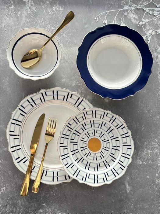 SERVICE DE TABLE 24 PCS DETAILS BLEU EN CERAMIQUE