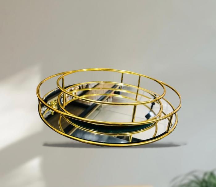 Set 2 Plateaux de Service en Bois et Miroir