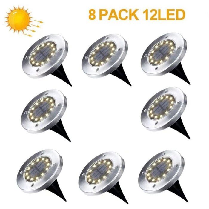 Lampe Solaire - PZCC - 8 Pack - 12 LED - Lumière chaude - IP65