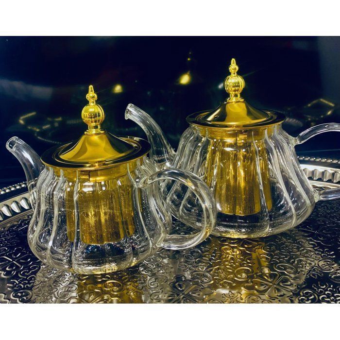 Théière en verre - AYA HOME - 350 ml - Résistante à la chaleur - Détail doré - Inoxidable